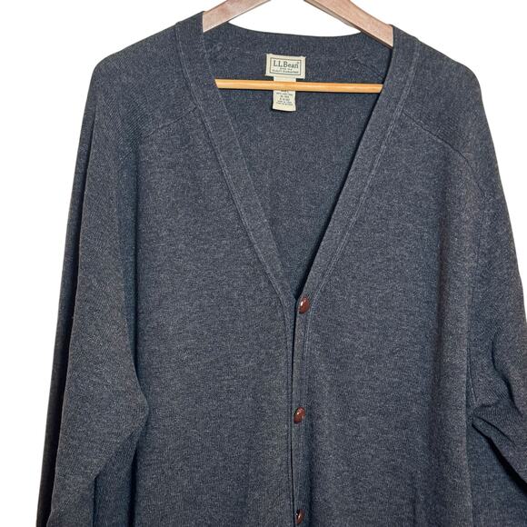 Vtg L.L. Bean XL Charcoal Gray 100% Lambs Wool Grandpa V-Neck Cardigan Sweater - Picture 2 of 8